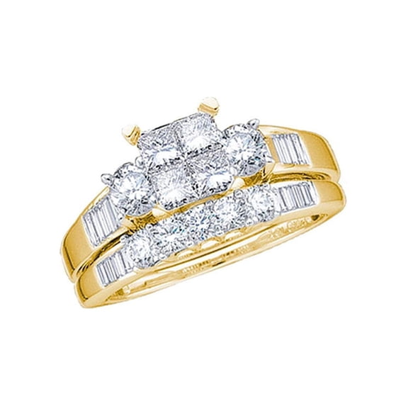 FB Jewels 14kt Yellow Gold Princess Diamond Bridal Wedding Ring Band Set 7/8 Cttw