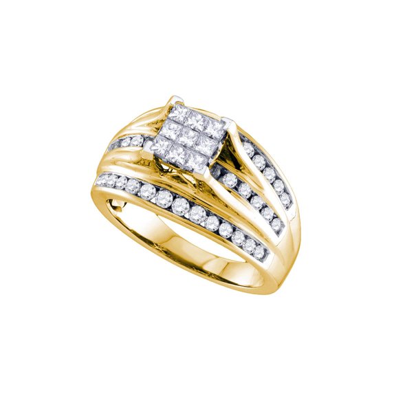 FB Jewels 14kt Yellow Gold Princess Diamond Cluster Bridal Wedding Engagement Ring 1 Cttw Size 7