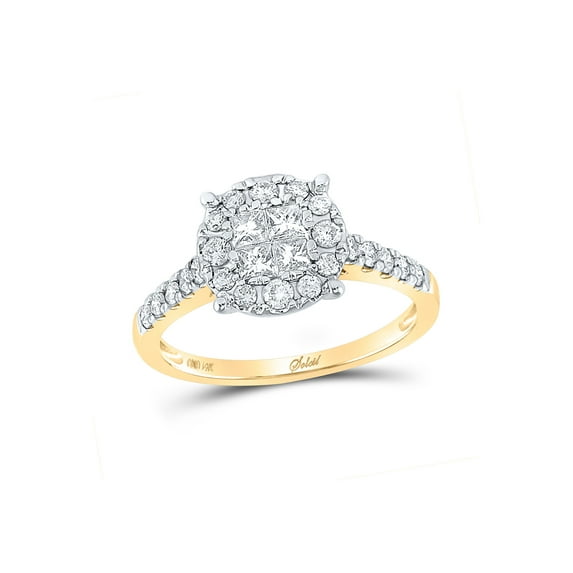 FB Jewels 14kt Yellow Gold Princess Round Diamond Cluster Bridal Wedding Engagement Ring 3/4 Cttw Size 6