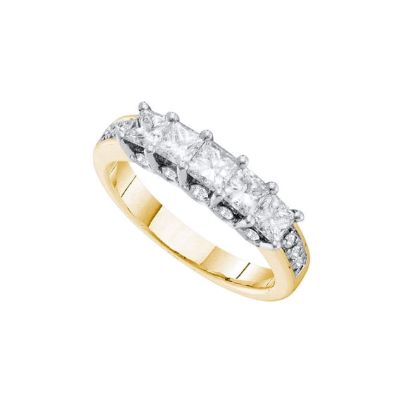 FB Jewels 14kt Yellow Gold Womens Princess Diamond 5-stone Wedding Anniversary Ring 1-1/2 Cttw Size 6