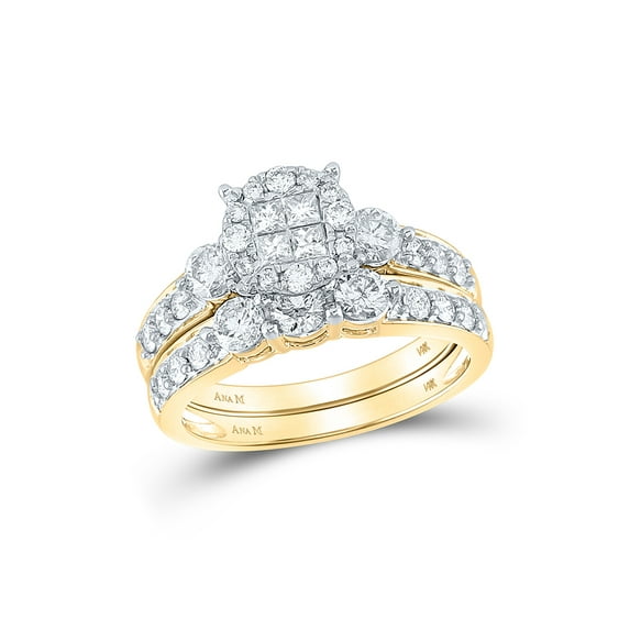 FB Jewels 14kt Yellow Gold Womens Princess Diamond Bridal Wedding Engagement Ring Band Set 1-1/2 Cttw
