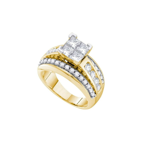 FB Jewels 14kt Yellow Gold Womens Princess Diamond Cluster Bridal Wedding Engagement Ring 1-1/2 Cttw