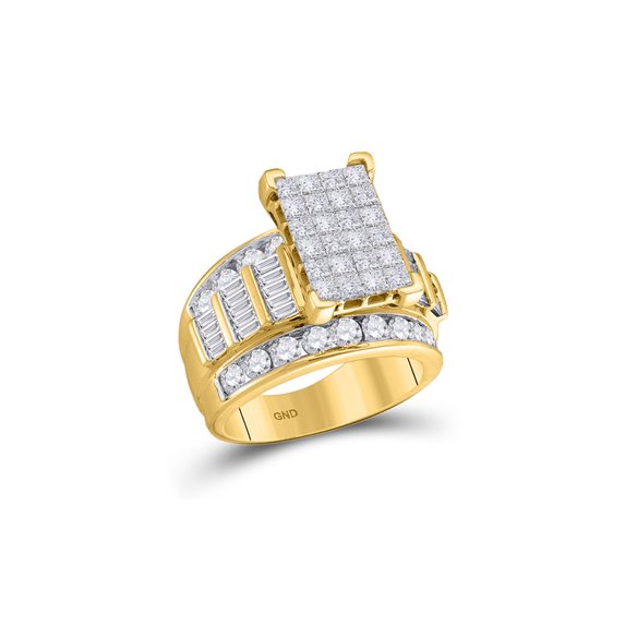 FB Jewels 14kt Yellow Gold Womens Princess Diamond Cluster Bridal Wedding Engagement Ring 3.00 Cttw Size 6
