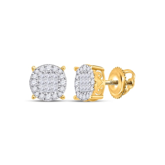 FB Jewels 14kt Yellow Gold Womens Princess Diamond Fashion Cluster Earrings 1/2 Cttw