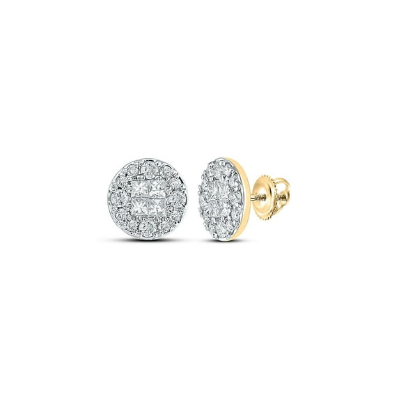 FB Jewels 14kt Yellow Gold Womens Princess Round Diamond Cluster Earrings 1/2 Cttw