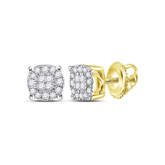 FB Jewels 14kt Yellow Gold Womens Princess Round Diamond Soleil Cluster Earrings 1/4 Cttw In Invisible Setting (I1-I2 clarity; H-I color)