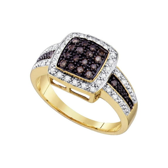 FB Jewels 14kt Yellow Gold Womens Round Brown Diamond Cluster Ring 1/2 Cttw