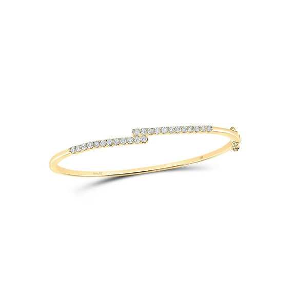 FB Jewels 14kt Yellow Gold Womens Round Diamond Bypass Bangle Bracelet 1 Cttw