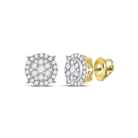 FB Jewels 14kt Yellow Gold Womens Round Diamond Circle Cluster Earrings 1/2 Cttw