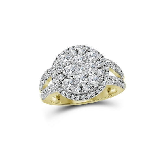 FB Jewels 14kt Yellow Gold Womens Round Diamond Circle Cluster Ring 1-3/4 Cttw