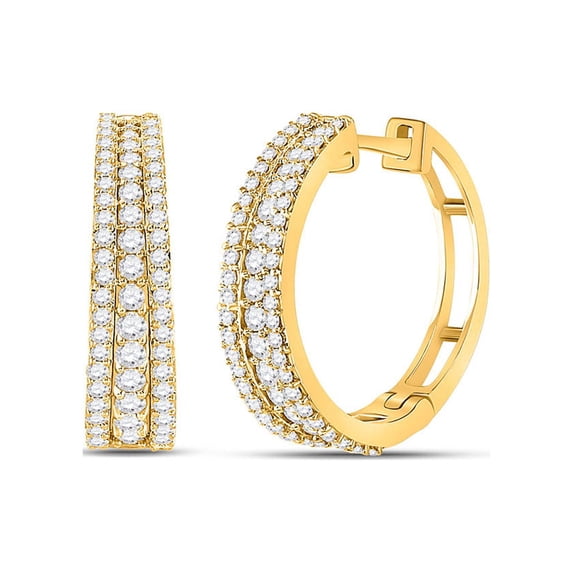FB Jewels 14kt Yellow Gold Womens Round Diamond Fashion Tapered Hoop Earrings 1.00 Cttw