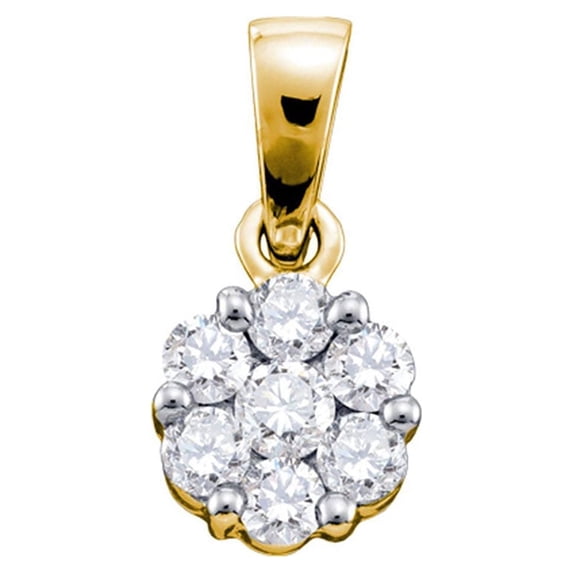 FB Jewels 14kt Yellow Gold Womens Round Diamond Flower Cluster Pendant 1.00 Cttw