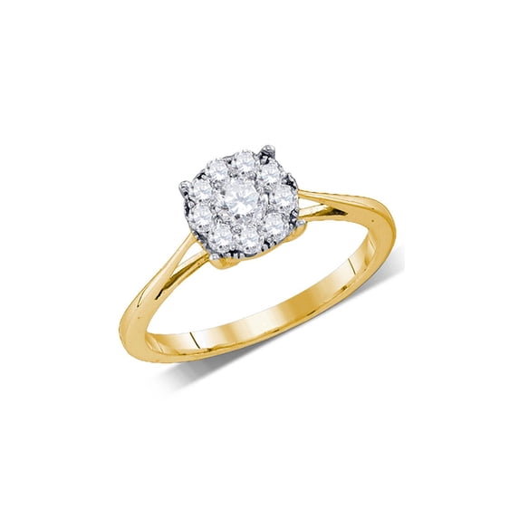 FB Jewels 14kt Yellow Gold Womens Round Diamond Flower Cluster Ring 1/4 Cttw