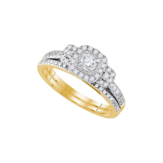 FB Jewels 14kt Yellow Gold Womens Round Diamond Halo Bridal Wedding Engagement Ring Band Set 1/2 Cttw