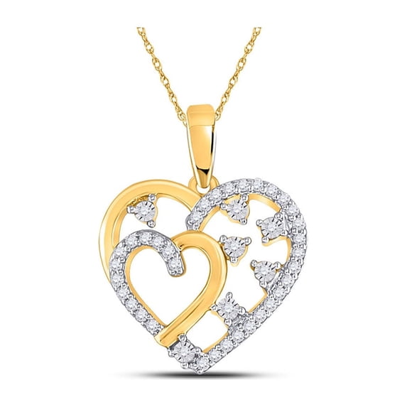 FB Jewels 14kt Yellow Gold Womens Round Diamond Heart Pendant 1/6 Cttw
