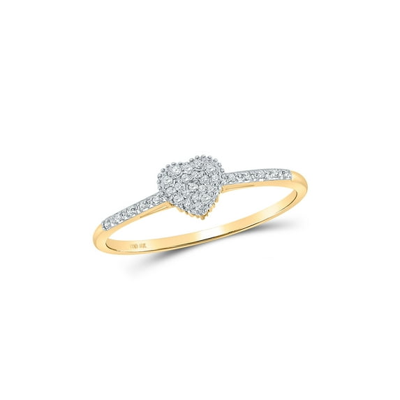 FB Jewels 14kt Yellow Gold Womens Round Diamond Slender Heart Ring 1/20 Cttw Size 6
