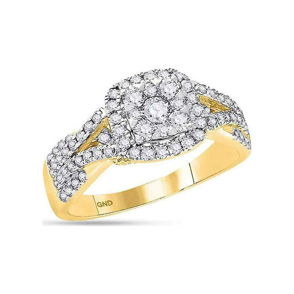 FB Jewels 14kt Yellow Gold Womens Round Diamond Square Cluster Bridal Wedding Engagement Ring 1.00 Cttw