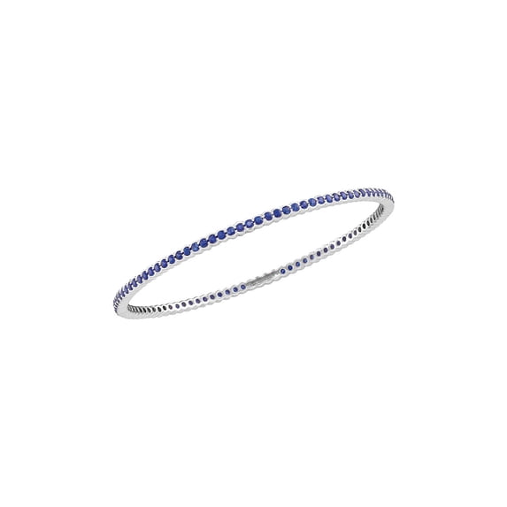 FB Jewels 18kt White Gold Womens Round Blue Sapphire Single Row Bangle Bracelet 3 Cttw