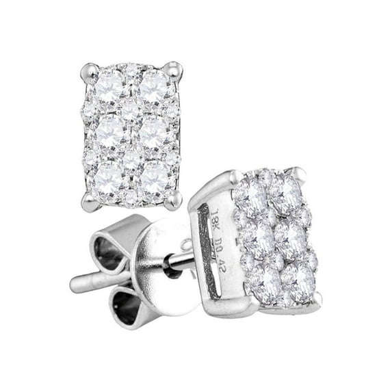 FB Jewels 18kt White Gold Womens Round Diamond Emerald Cluster Earrings 3/8 Cttw