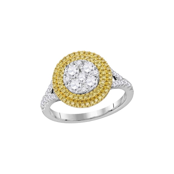 FB Jewels 18kt White Gold Womens Round Yellow Diamond Cluster Bridal Wedding Engagement Ring 1.00 Cttw