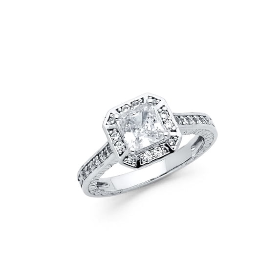 FB Jewels 925 Sterling Silver 1 Carat Princess Cut Halo Cubic Zirconia CZ Engagement Anniversary Wedding Ring Size 5