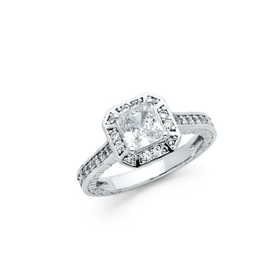 FB Jewels 925 Sterling Silver 1 Carat Princess Cut Halo Cubic Zirconia CZ Engagement Anniversary Wedding Ring Size 8
