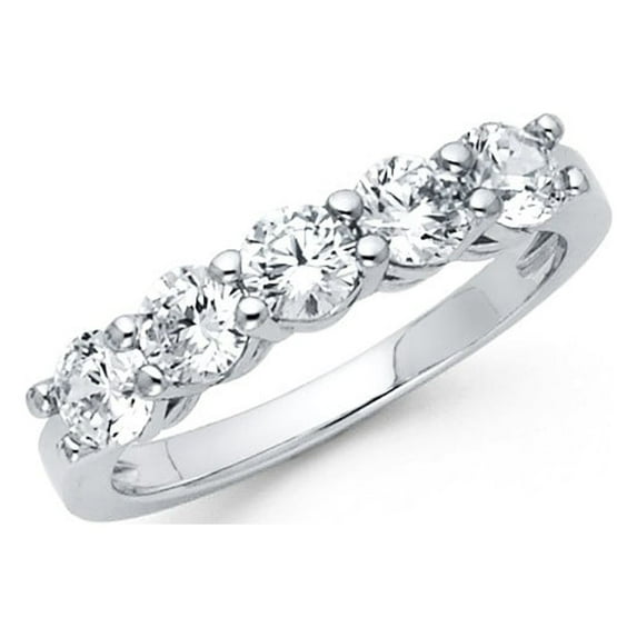 FB Jewels 925 Sterling Silver 5 Stone Round Prong Set Cubic Zirconia CZ Engagement Ring Size 8