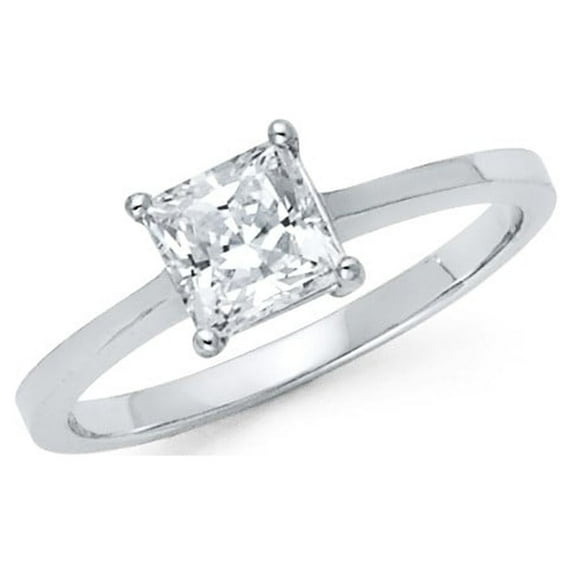 FB Jewels 925 Sterling Silver Basket Princess Cut Solitaire CZ Cubic Zirconia Engagement Ring Size 7.5