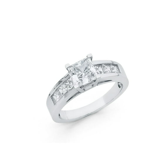 FB Jewels 925 Sterling Silver Basket Set 1 Carat Princess Cut Cubic Zirconia CZ Engagement Ring Size 8.5