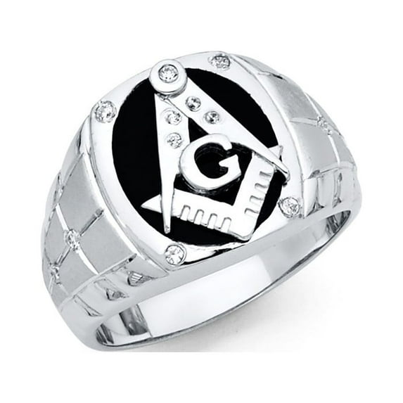 FB Jewels 925 Sterling Silver CZ Cubic Zirconia Embossed Masonic Mens Fashion Anniversary Ring Size 10