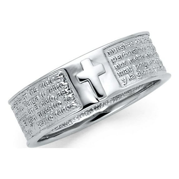 FB Jewels 925 Sterling Silver CZ Cubic Zirconia Lords Prayer Embossed Mens Religious Fashion Anniversary Ring Size 12.5