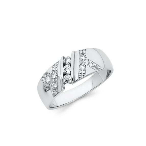 FB Jewels 925 Sterling Silver Cubic Zirconia CZ Wedding Band and Engagement Ring Two Piece Bridal Set Size 5.5
