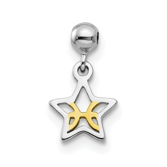 FB Jewels 925 Sterling Silver Mio Memento Rhodium and Gold Tone Dangle Star Charm Pendant