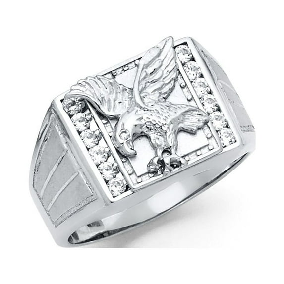 FB Jewels 925 Sterling Silver Round Cubic Zirconia CZ Eagle Mens Fashion Anniversary Ring Size 10.5