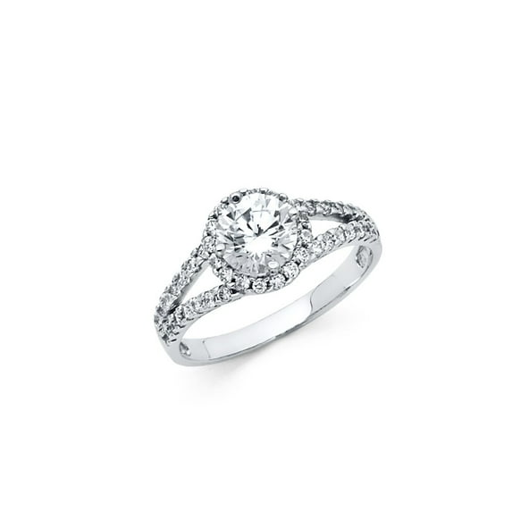 FB Jewels 925 Sterling Silver Split Shank Halo 1 Carat Round Cubic Zirconia CZ Engagement Ring Size 9