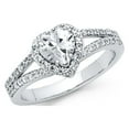 thumbnail image 1 of FB Jewels 925 Sterling Silver Split Shank Heart Cut Halo CZ Cubic Zirconia Engagement Ring Size 7.5, 1 of 1