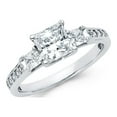 thumbnail image 1 of FB Jewels 925 Sterling Silver Three Stone Trellis Princess Cubic Zirconia CZ Engagement Ring Size 9, 1 of 1