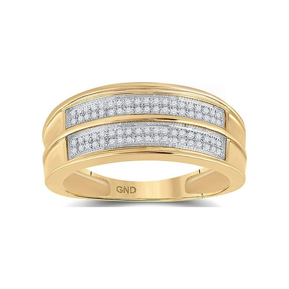 FB Jewels Mens .925 Sterling Silver Yellow Pave Diamond Engagement Wedding Ring Band 1/5CT