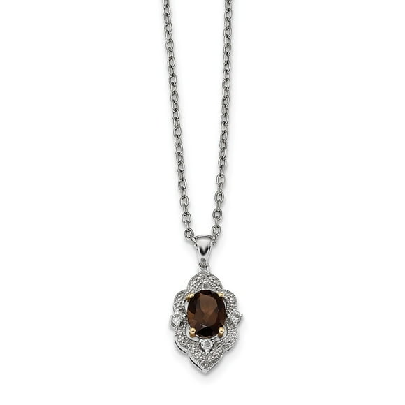 FB Jewels SS & 14K Rhod Plated Smokey Quartz White Topaz and Diamond Necklace
