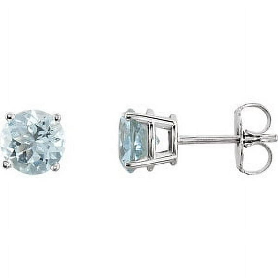 FB Jewels Set 14k White Gold Genuine Aquamarine 6 mm Friction Pair Polished Aquamarine Earrings With Backs
