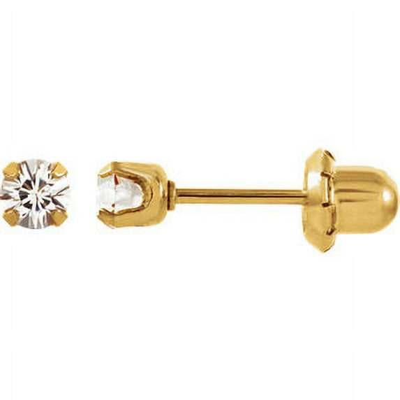 FB Jewels Set 24Kgwstst Imitation White Sapphire Polished Inverness Birthstone Piercing Earrings