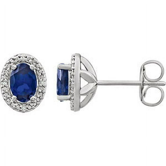 FB Jewels Set 925 Sterling Silver Created Blue Sapphire Polished Blue Sapphire And .025 CTW Diamond Earrings With Backs