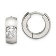 thumbnail image 1 of FB Jewels Stainless Steel CZ Brushed & Polished Round Hinged Hoop Earrings, 1 of 3