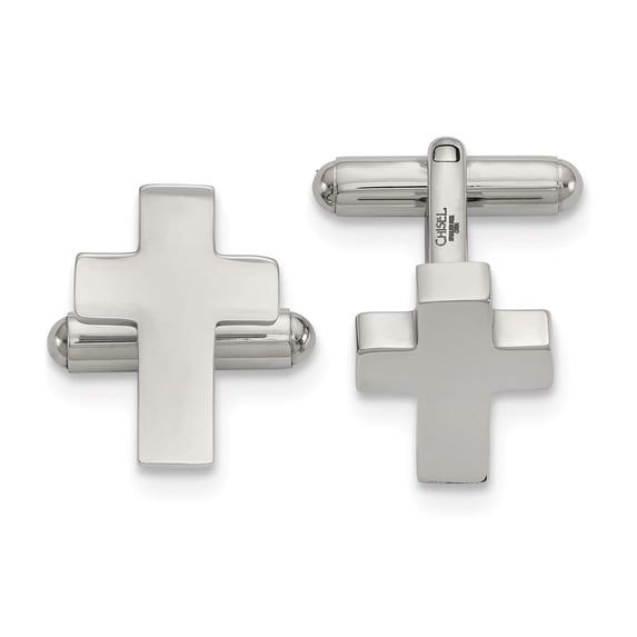FB Jewels Stainless Steel Polished Cross Cuff Links