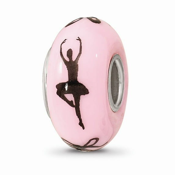FB Jewels Ster.Silver Reflections Pink Hand Painted Ballerina Fenton Glass Bead