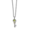 thumbnail image 1 of FB Jewels Sterling Silver & 14K Rhodium Plated Peridot and Diamond Key Necklace, 1 of 3