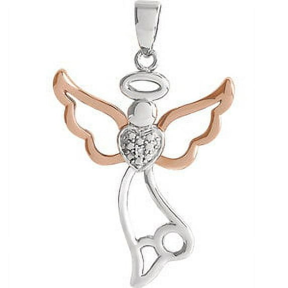 FB Jewels Sterling Silver & 14K Rose Gold Vermeil 29x17.8mm Diamond Angel Pendant