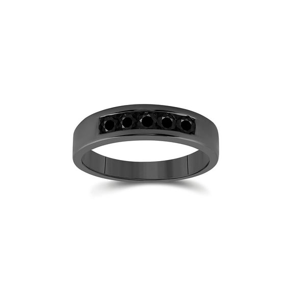FB Jewels Sterling Silver Black Color Enhanced Round Diamond Mens Masculine Wedding Anniversary Band 5/8 Cttw Ring Size 10