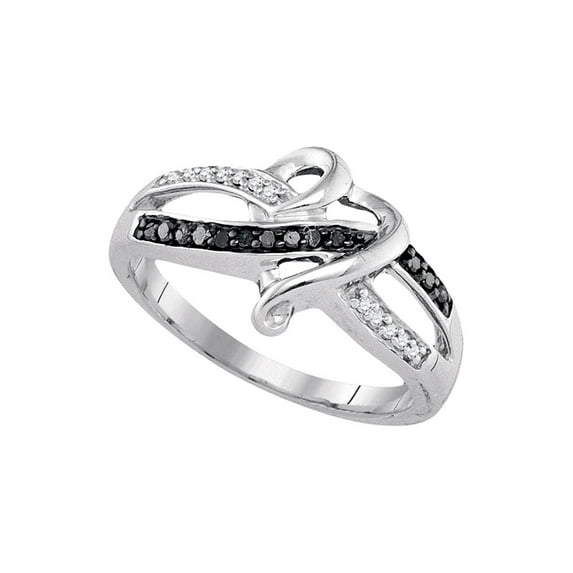 FB Jewels Sterling Silver Black Color Enhanced Round Pave-set Diamond Womens Band Ring 1/10 Cttw Size 8.5