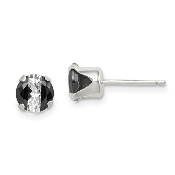 FB Jewels Sterling Silver Black and White Colored CZ 6mm Round Post Earrings